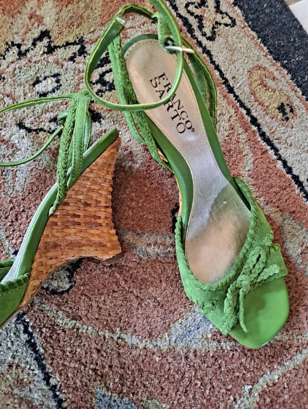 Franco Sarto Green Braided Wedge Sandals